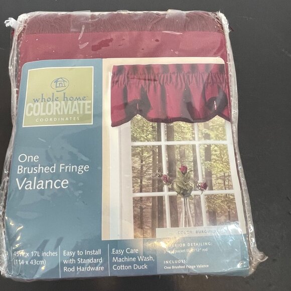 Whole Home Colormate One Brushed Fringe Valance Burgundy 45"x17" Easy Install & - Picture 1 of 10